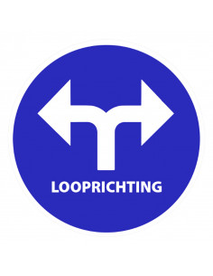 Vloersticker pijl + tekst looprichting Splitsing blauw/wit Ø200mm