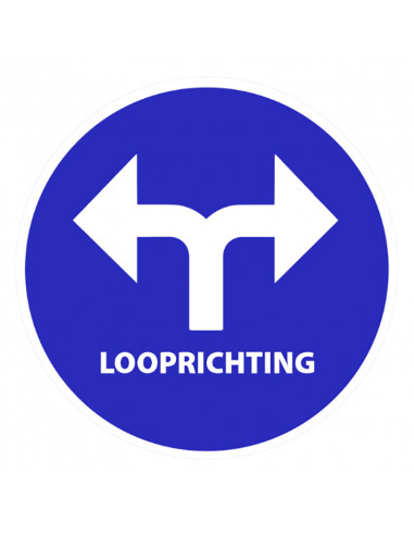 Vloersticker pijl + tekst looprichting Splitsing blauw/wit
